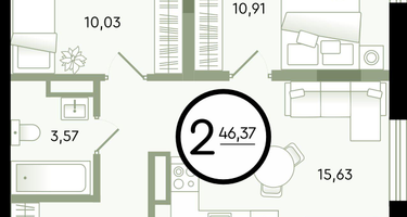 2-к. квартира, 46 м²