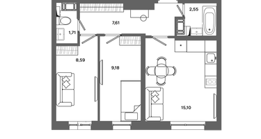 2-к. квартира, 44&nbsp;м²