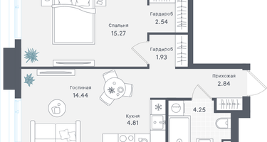 1-к. квартира, 46 м²