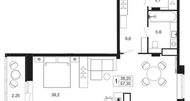 Студия, 57 м²