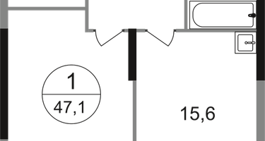 1-к. квартира, 47&nbsp;м²