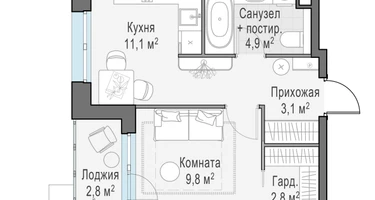 1-к. квартира, 32&nbsp;м²