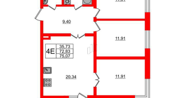 3-к. квартира, 75&nbsp;м²