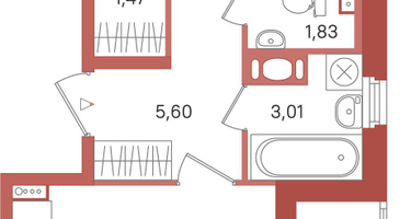 1-к. квартира, 42&nbsp;м²