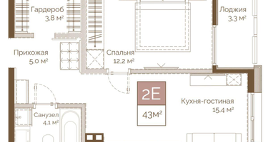 2-к. квартира, 43 м²
