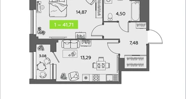 1-к. квартира, 41&nbsp;м²