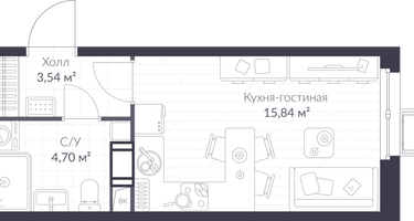 Студия, 24&nbsp;м²