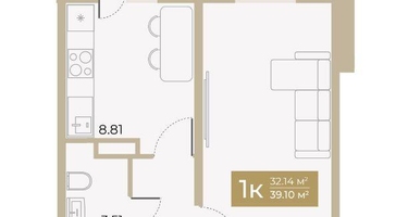 1-к. квартира, 32&nbsp;м²