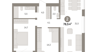 2-к. квартира, 78 м²