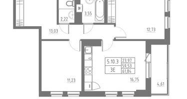 Студия, 61&nbsp;м²