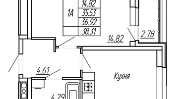 1-к. квартира, 36&nbsp;м²