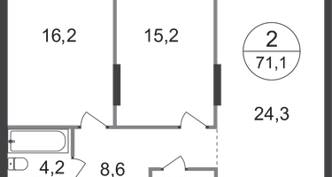 2-к. квартира, 71&nbsp;м²