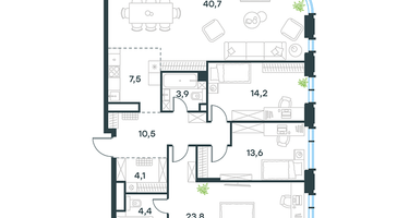 4-к. квартира, 122 м²