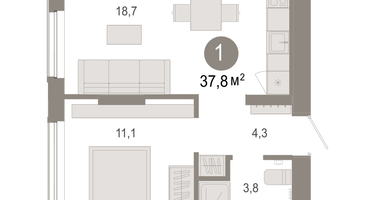 1-к. квартира, 37 м²