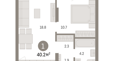 1-к. квартира, 40&nbsp;м²