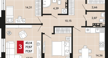 3-к. квартира, 77&nbsp;м²