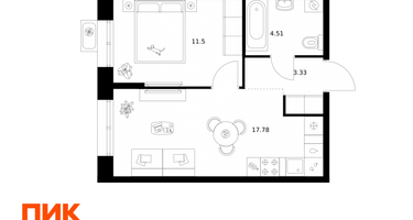 1-к. квартира, 37 м²