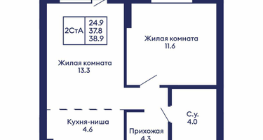2-к. квартира, 38 м²