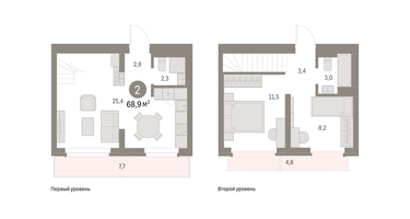 2-к. квартира, 68&nbsp;м²