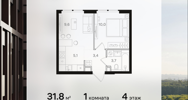 1-к. квартира, 31&nbsp;м²