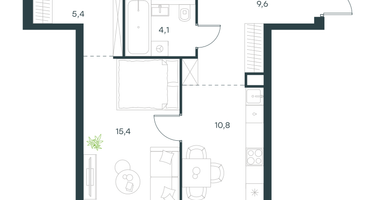 1-к. квартира, 45 м²