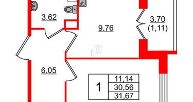 1-к. квартира, 31&nbsp;м²