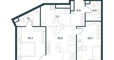 3-к. квартира, 64&nbsp;м²