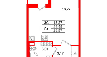 Студия, 24&nbsp;м²