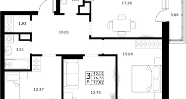 3-к. квартира, 77&nbsp;м²