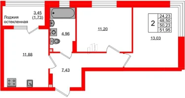 2-к. квартира, 50&nbsp;м²