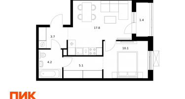 1-к. квартира, 42 м²