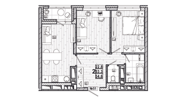 2-к. квартира, 54&nbsp;м²