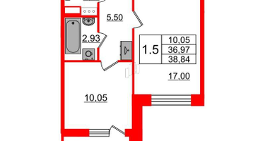 1-к. квартира, 36&nbsp;м²