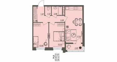 2-к. квартира, 53&nbsp;м²