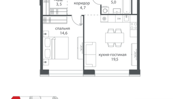 1-к. квартира, 49 м²