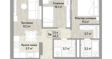 2-к. квартира, 60 м²
