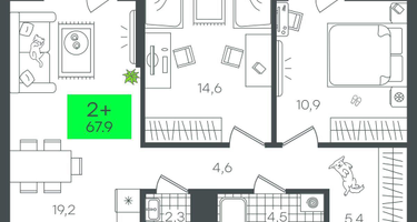 2-к. квартира, 67&nbsp;м²
