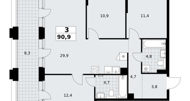 3-к. квартира, 90&nbsp;м²