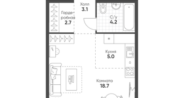 1-к. квартира, 33&nbsp;м²