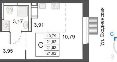 Студия, 21&nbsp;м²