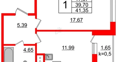 1-к. квартира, 42&nbsp;м²