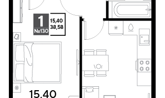 1-к. квартира, 38 м²