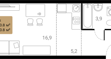 1-к. квартира, 30&nbsp;м²