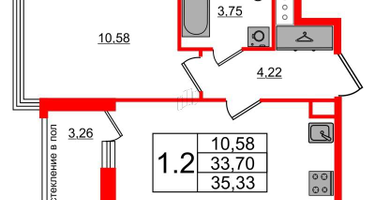1-к. квартира, 33&nbsp;м²