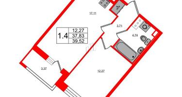 1-к. квартира, 37 м²