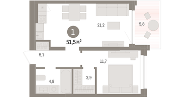 1-к. квартира, 51&nbsp;м²