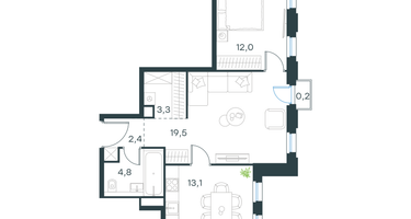 2-к. квартира, 55 м²