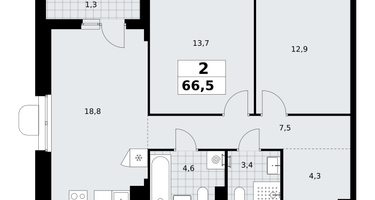2-к. квартира, 66 м²