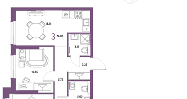 3-к. квартира, 74&nbsp;м²