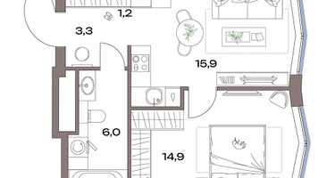 2-к. квартира, 41&nbsp;м²